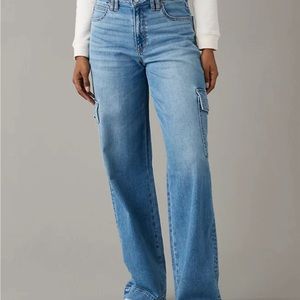 AE Dreamy Drape Stretch Super High-Waisted Cargo Baggy Wide-Leg Jean 6 short